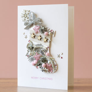 A5 Boxed Handmade Christmas Card 'Santa's Stocking - Pink'