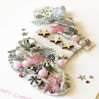 A5 Boxed Handmade Christmas Card 'Santa's Stocking - Pink'