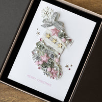 A5 Boxed Handmade Christmas Card 'Santa's Stocking - Pink'